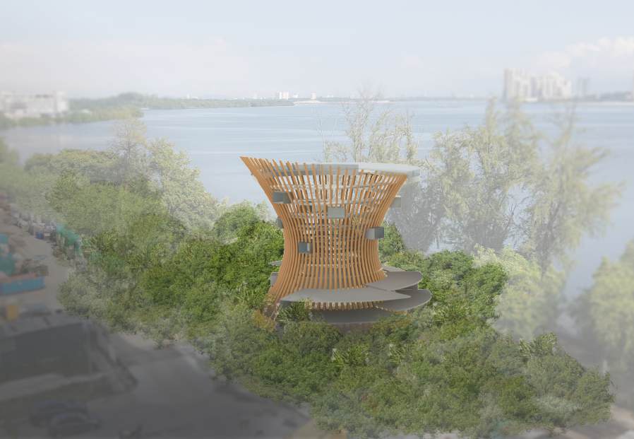 Viewing tower overlooking mangroves and mudflats